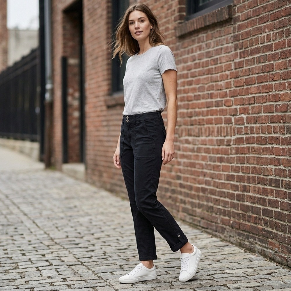 The Straight Crop Pants Women Size 6 Black Utility Straight Leg Cropped Solid